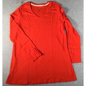Isaac Mizrahi Live Women's Large Long Sleeve V Neck Pullover Tunic Top Flame Red